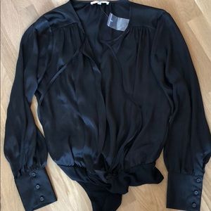 NWOT Black Satin Blousey Bodysuit